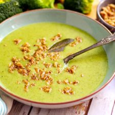 Healthy Broccoli Soup with Nut & Olive Pesto