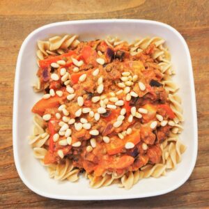 Spicy Lentil & Aubergine Pasta