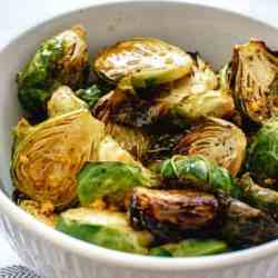 Maple Balsamic Roasted Brussels Sprouts with Mustard Vinaigrette
