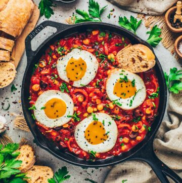 Chickpea Shakshuka with Vegan Fried Eggs