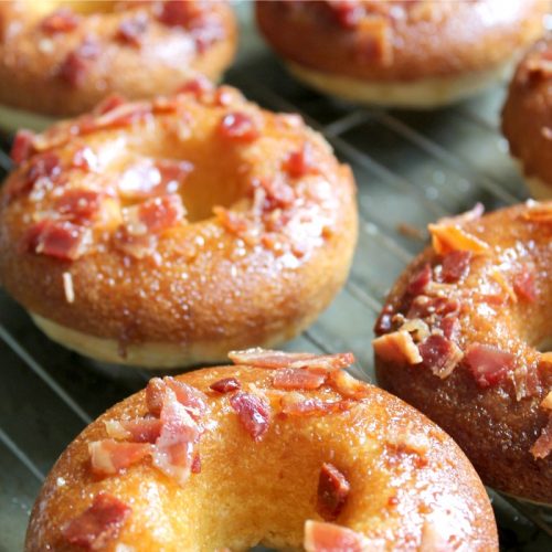 Honey Glazed Cornbread Donuts with Crumbled Bacon